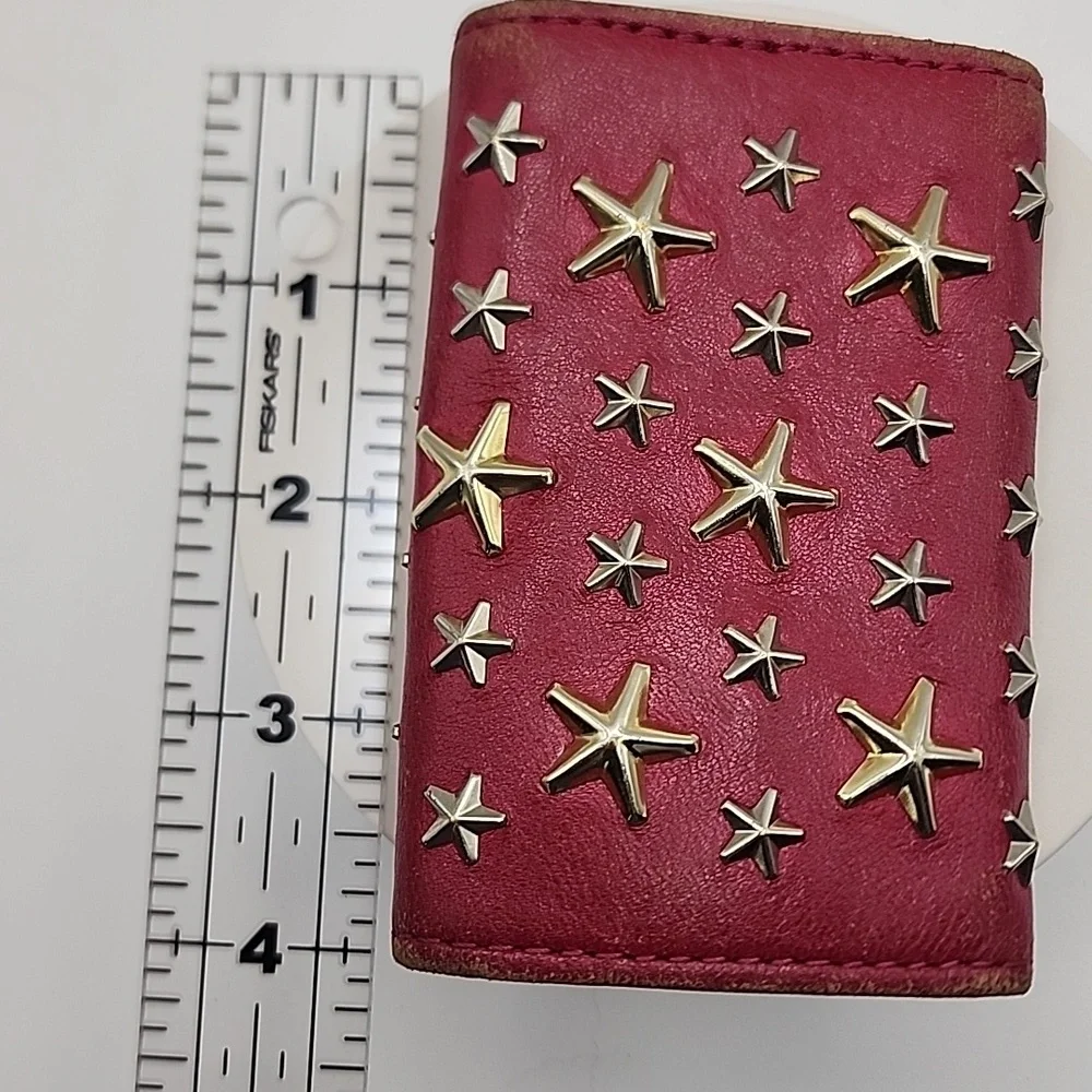 Jimmy Choo Gold, Silver Star-Studded Red Leather Wallet‎ -1 Key Holder, 1 Loose